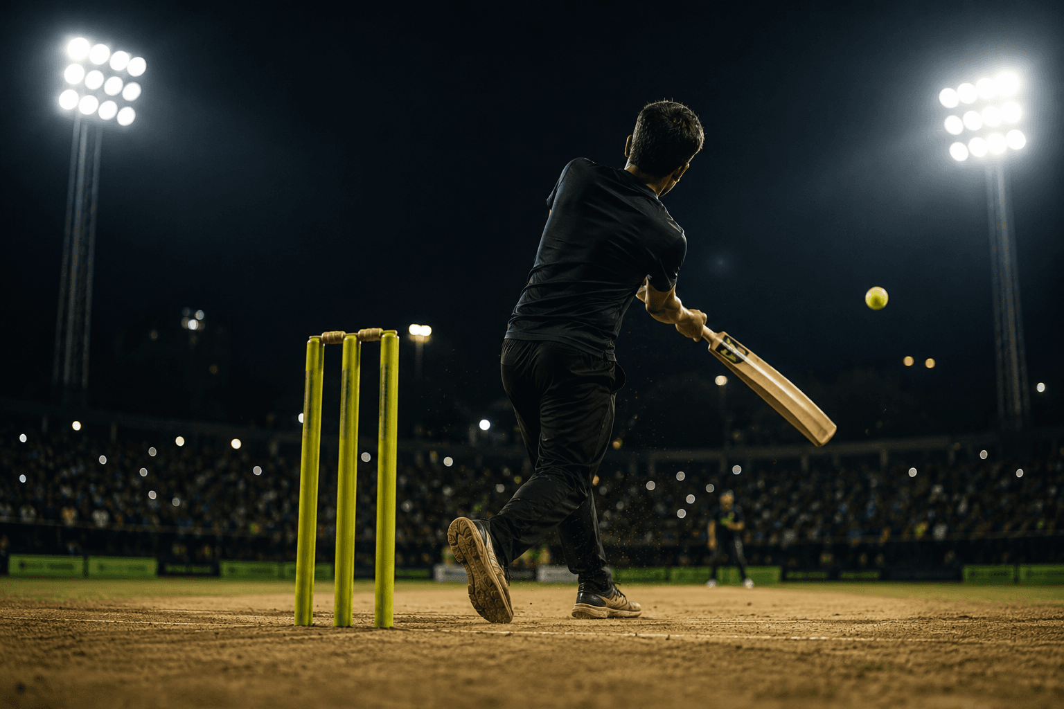 Night Tennis-Ball Cricket match under floodlights